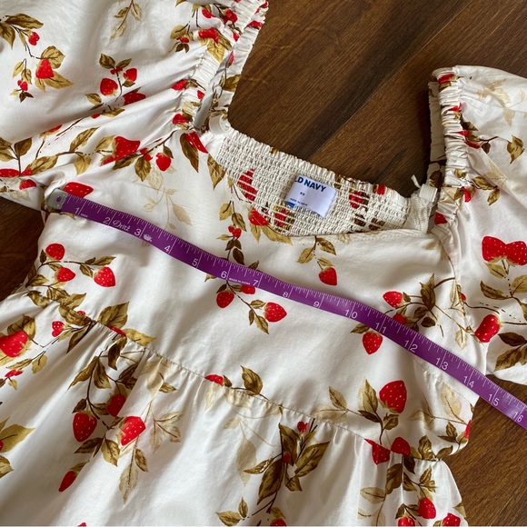 Old Navy Strawberry Puff Sleeve V-Neck Lined Mini Dress Elastic Back Women’s XS - Picture 7 of 11